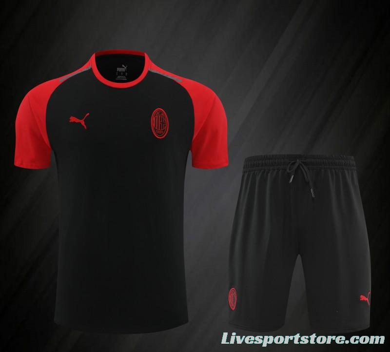 23/24 AC Milan Black/Red Cotton Short Sleeve Jersey+Shorts