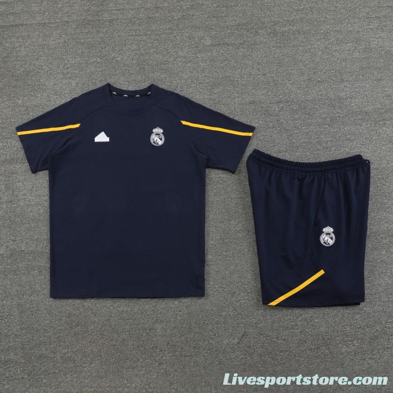 23/24 Real Madrid Navy Cotton Short Sleeve Jersey+Shorts