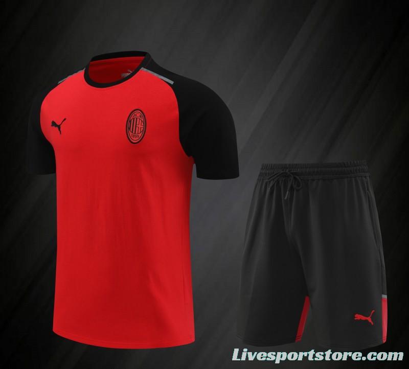 23/24 AC Milan Red/Black Cotton Short Sleeve Jersey+Shorts