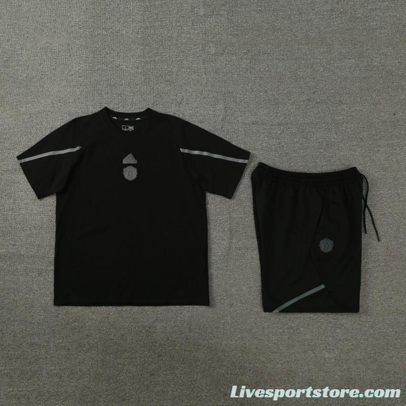 23/24 Manchester United Black Cotton Short Sleeve Jersey+Shorts