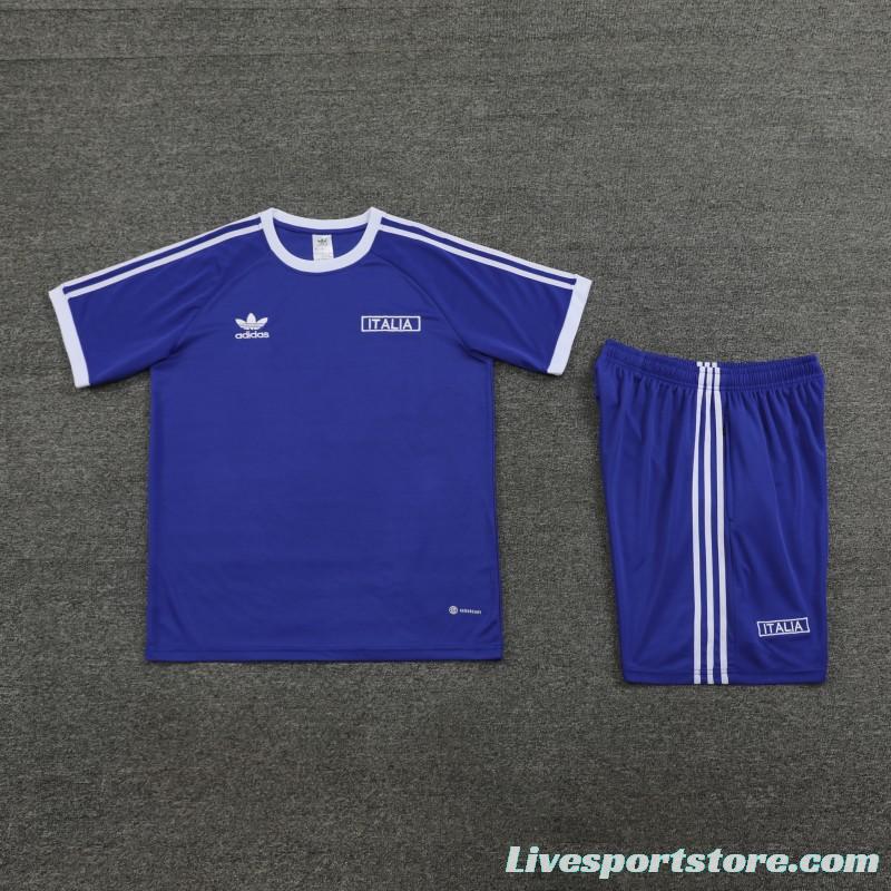 2024 Italy Blue Cotton Short Sleeve Jersey+Shorts