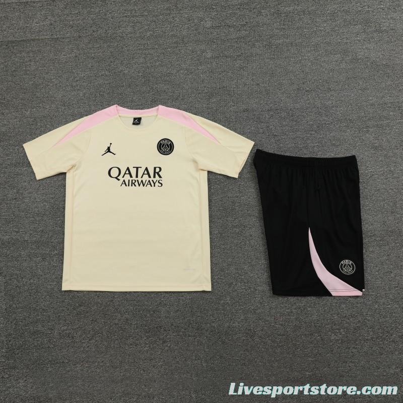 23/24 PSG Beige/Pink Cotton Short Sleeve Jersey+Shorts