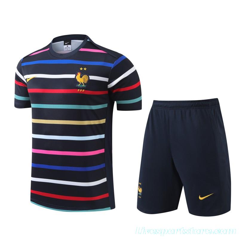 2024 France Navy Stripe Short Sleeve Jersey+Shorts