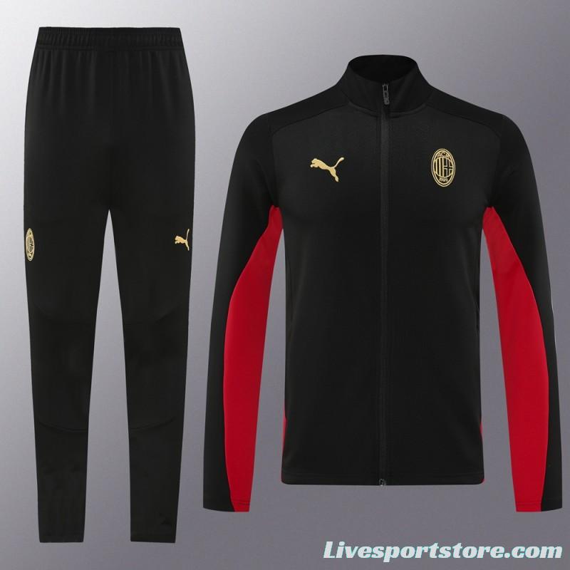 24/25 AC Milan Black/Red Full Zipper Jacket +Long Pants