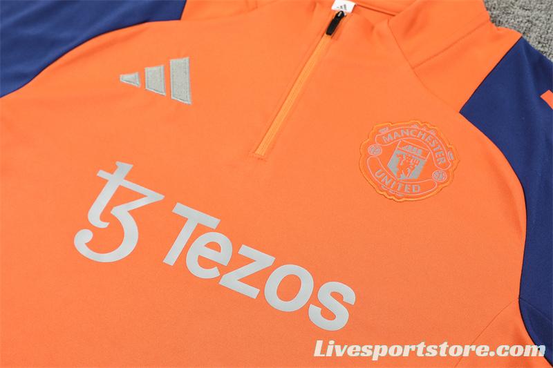 24/25 Manchester United Orange Half Zipper Jacket+Long Pants