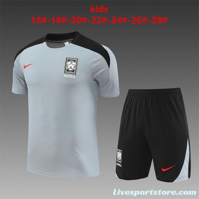 2024 Kids South Korea Grey Short Sleeve Jersey+Shorts