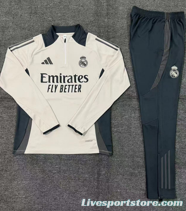 24/25 Kids Real Madrid Khaki Half Zipper Jacket+Long Pants