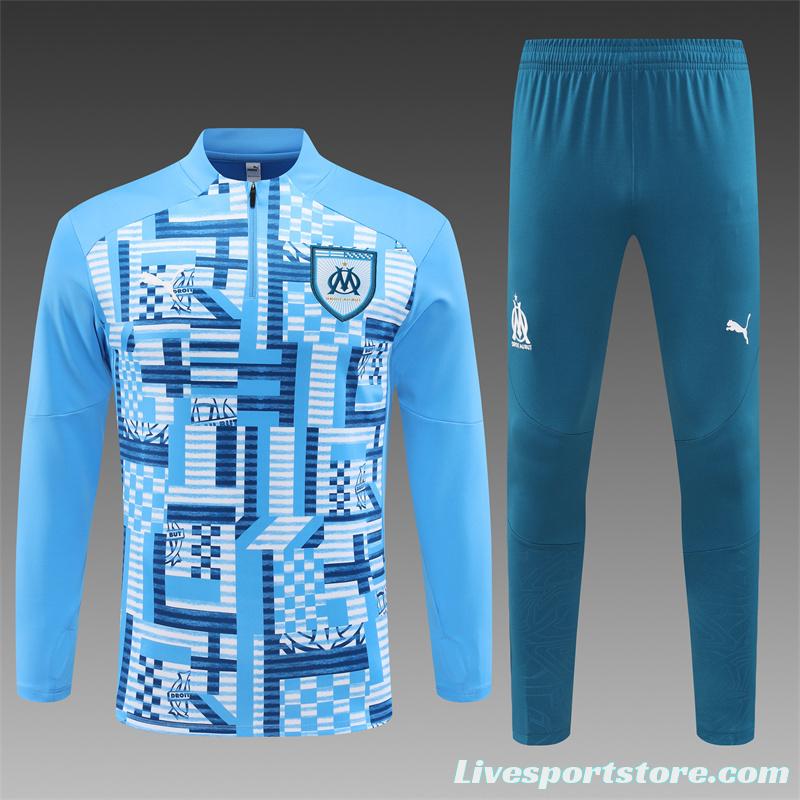 24/25 Olympique Marseille Blue Camouflage Half Zipper Jacket+Long Pants