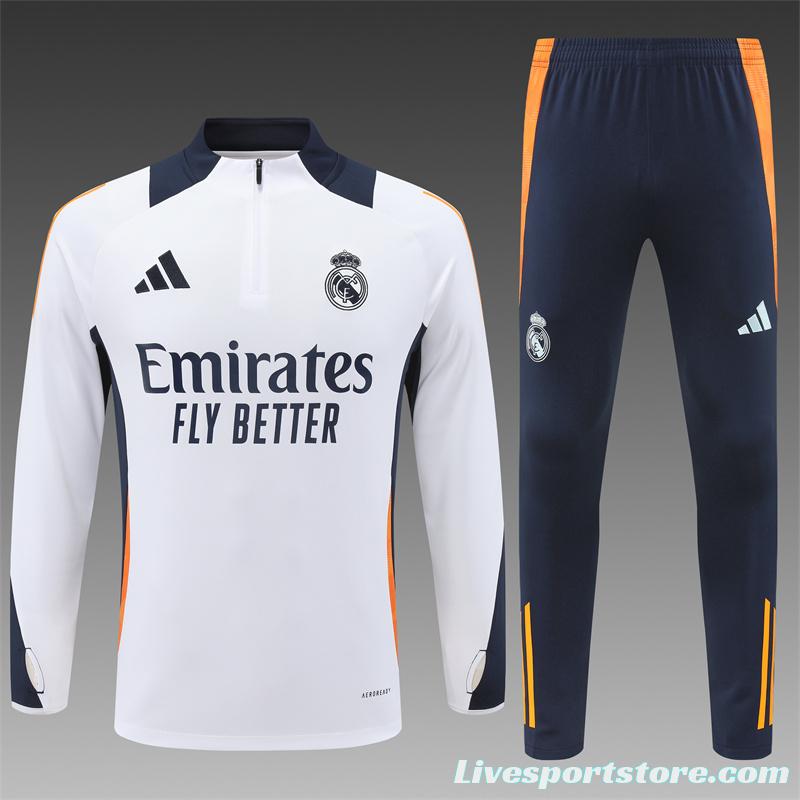 24/25 Kids Real Madrid White Half Zipper Jacket+Long Pants