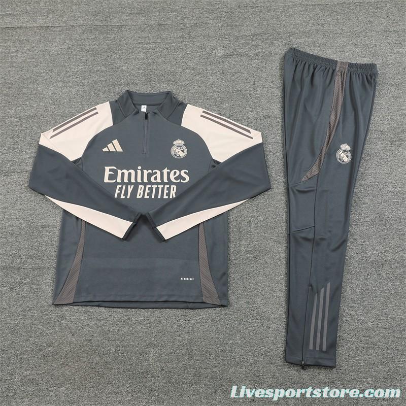 24/25 Real Madrid Grey/Khaki Half Zipper Jacket+Long Pants