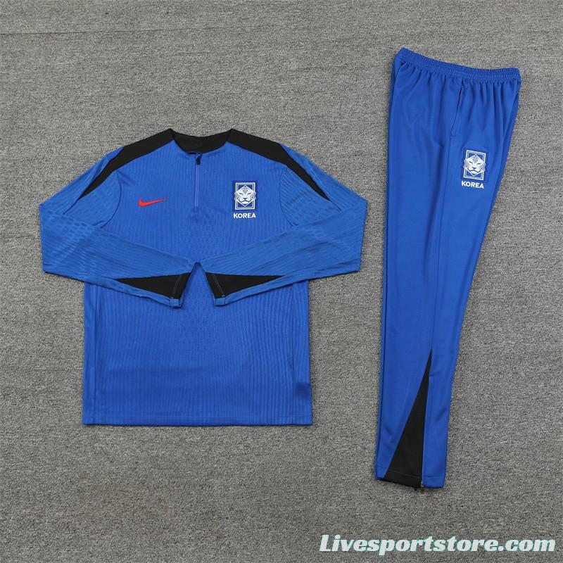 2024 South Korea Blue Half Zipper Jacket+Long Pants