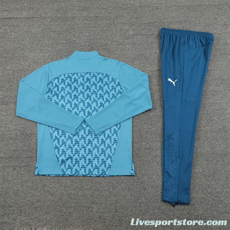 24/25 Olympique Marseille Blue Grid Half Zipper Jacket+Long Pants