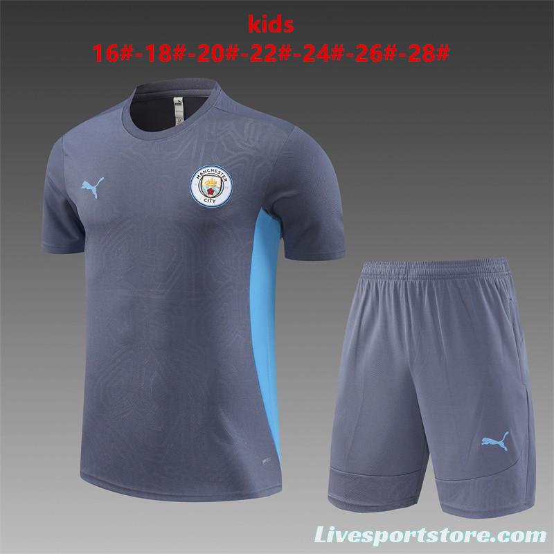 24/25 Kids Manchester City Blue White Short Sleeve Jersey+Shorts