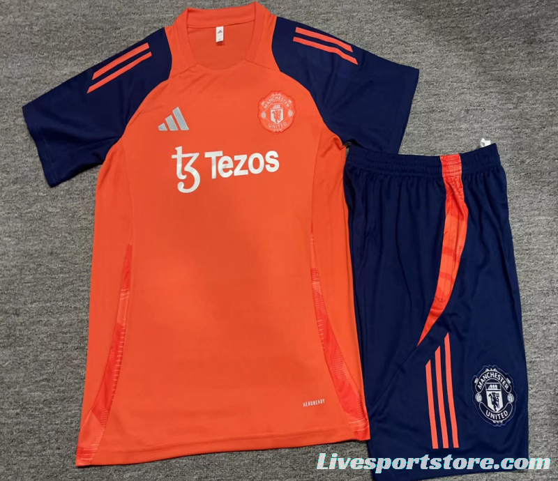 24/25 Kids Manchester United Orange Short Sleeve Jersey+Shorts