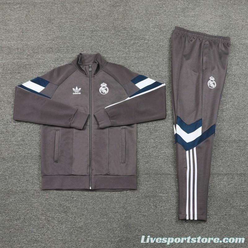 24/25 Real Madrid Grey Full Zipper Jacket +Long Pants