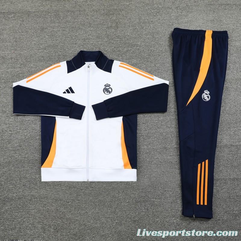 24/25 Real Madrid White Full Zipper Jacket +Long Pants