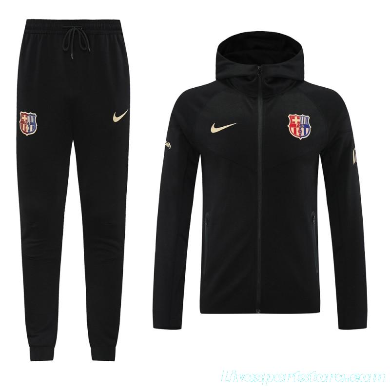 24/25 Barcelona Black Hoodie Full Zipper Jacket +Long Pants