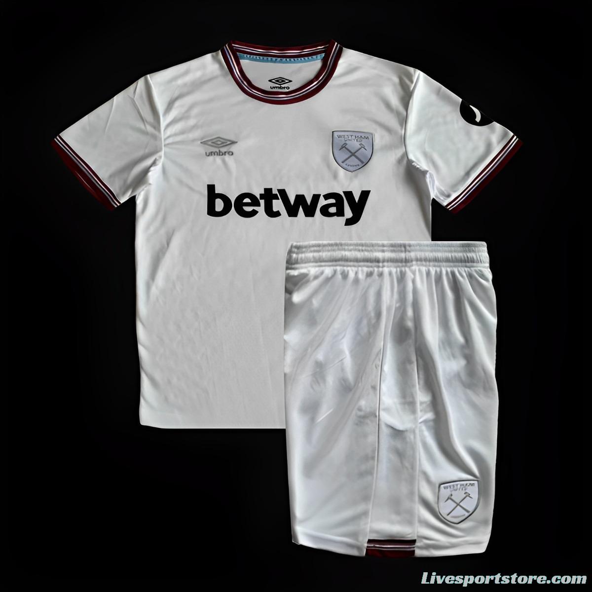 23/24 Kids West Ham United Away White Jersey