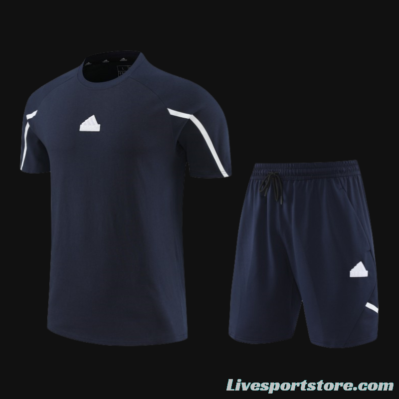 23/24 Adidas Navy Cotton Short Sleeve Jersey+Shorts