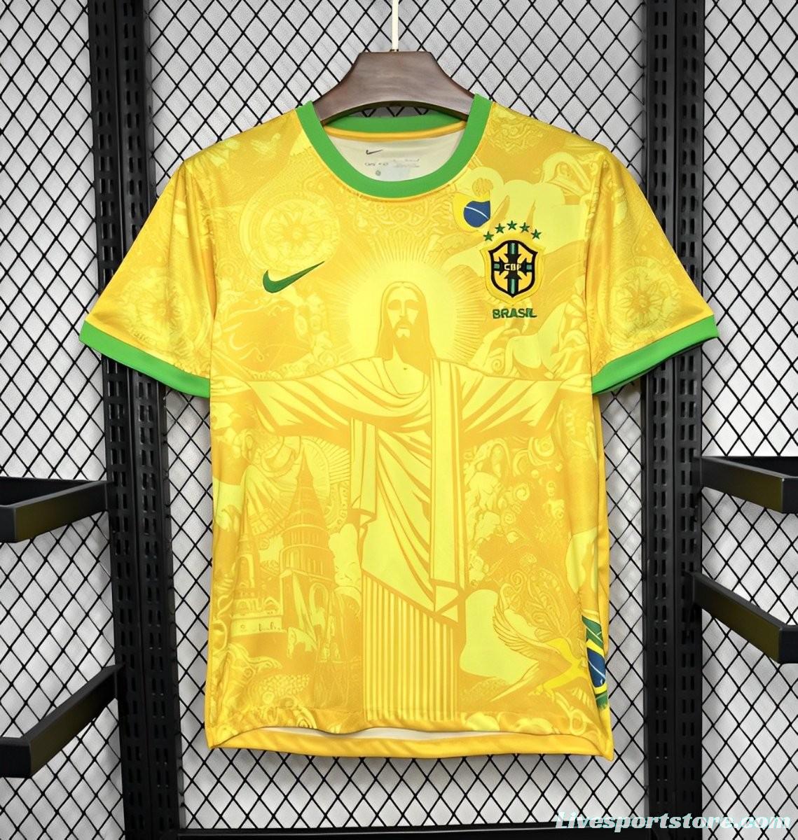 2024 Brazil Christ Yellow Goalkeeper Special Jersey